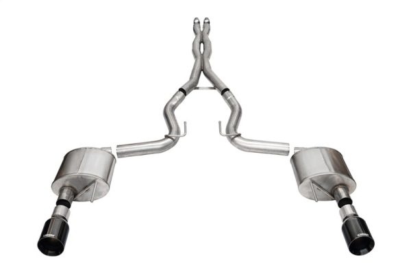 Corsa 24 Ford MustangGT Xtreme Cat-Back Ex.Sys 3.0in Dual Rear Exit w 4.5in Blk PVD StraightCut Tip For Discount